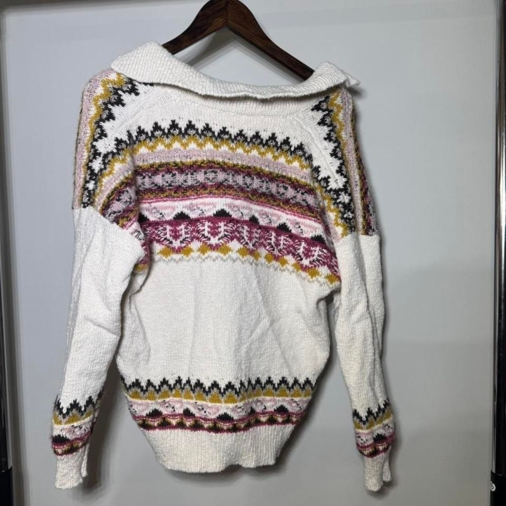 Sundance Cream and Pink Patterned Sweater Size Large 7% Woll Nordic Indie Boho - Picture 3 of 8